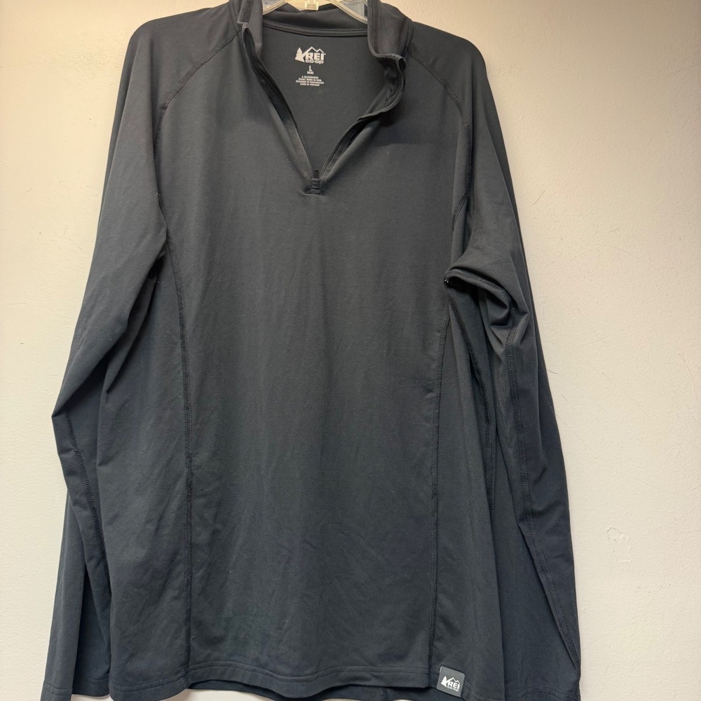 REI Co-op Quarter Zip Pullover Mens L Black Excellent Performance Hiking Top
